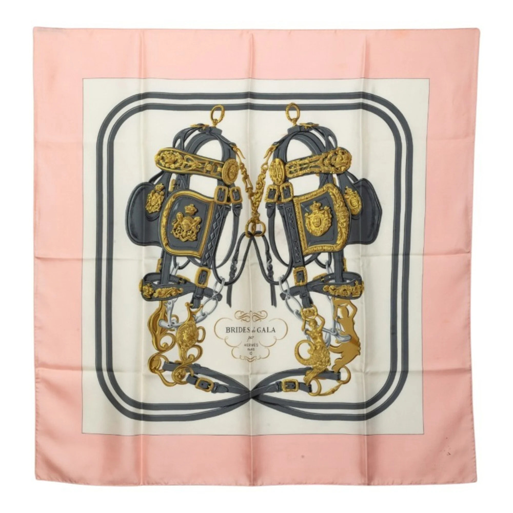 Hermes Carre 90 Brides de Gala Ceremonial Bridle Scarf/Muffler, Pink Multicol...